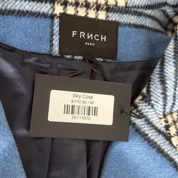 Knee length sky blue plaid coat, made by FRNCH, size M, tags on never worn - Picture 3 of 5